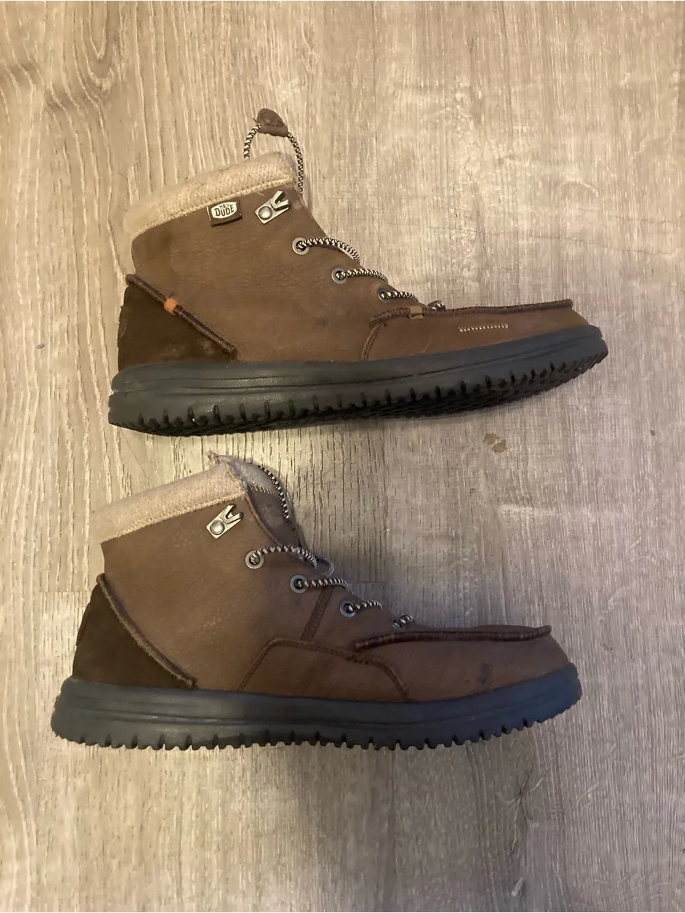 Hey Dude Men's Brown Leather Winter Lace-Up Boots Size M9